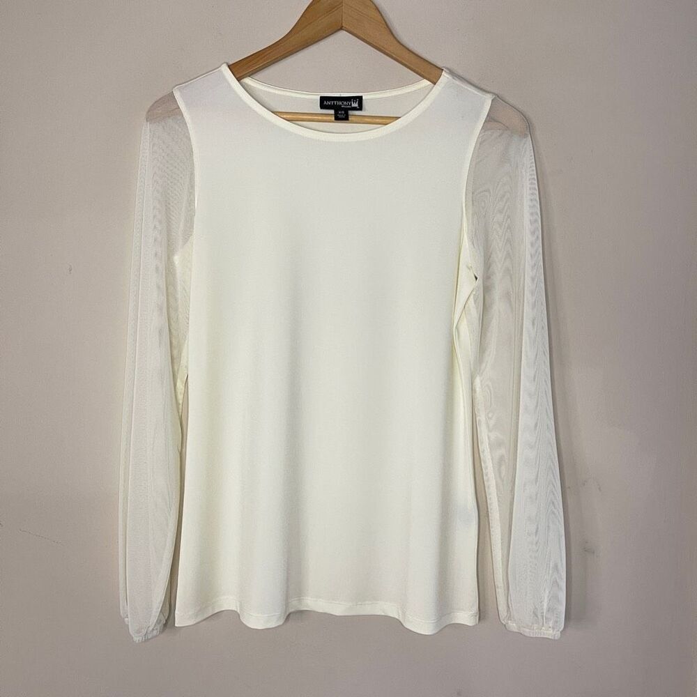 ANTHONY ORIGINAL Cream Long Mesh Sleeve Blouse,‎ XS/SM
